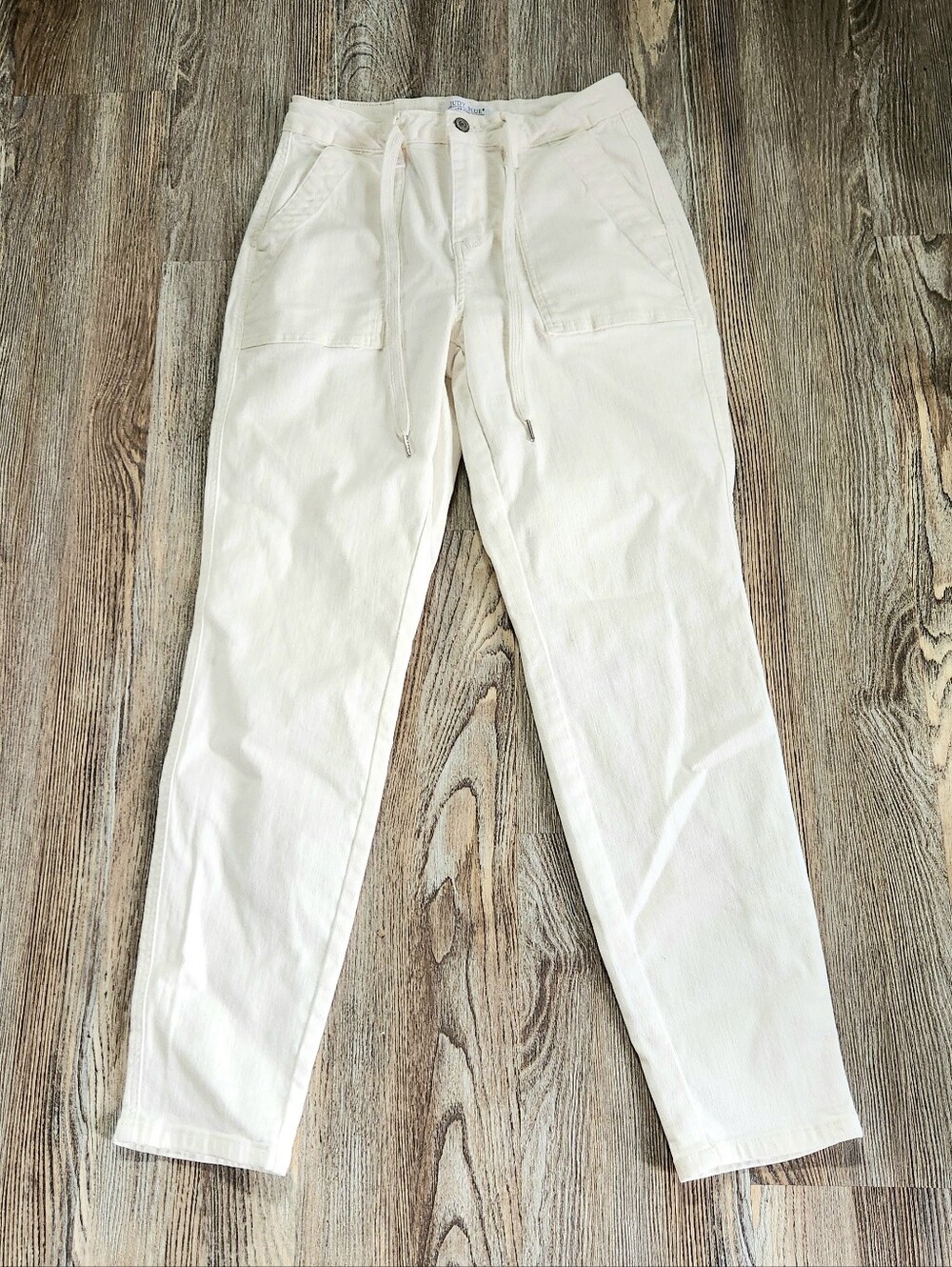 Judy Blue White Weekender Jean Utility Porkchop Pocket 5 27x30 Tie Waist Stretch - Picture 4 of 15